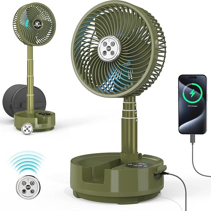 20000mAh Battery Operated Camping Fan - 112Hrs Rechargeable Oscillating Table Fan with Light & Timer, 8 Speeds Portable Travel Fan for Cruise RV Trip, Hurricane Power Outage (8" with Case)