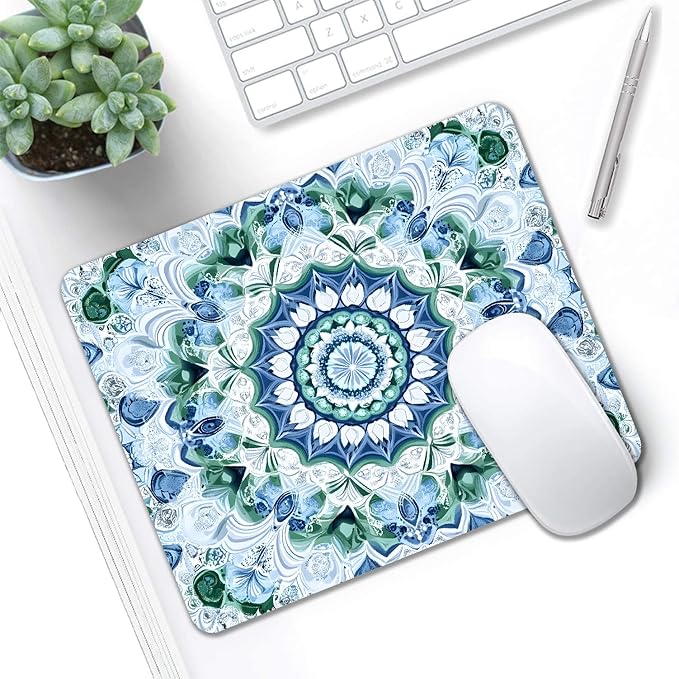 Mouse Pad, Cute Aesthetics Mandala Pattern Mouse Pads for Desk, 9.5" x 7.9" Non-Slip Rubber Base Computer Mousepad with Women, Portable Square Design for Wireless Mouse and Pad Laptop Office & Travel