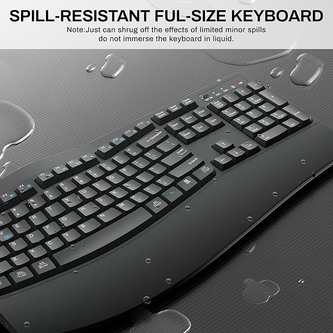 Wireless Keyboard and Mouse Combo,2.4G Full Size Wave Keys Ergonomic Keyboard with Wrist Rest for Natural Typing, 3 DPI Adjustable Ergonomic Silent Mouse for Computer/Laptop/Windows/Mac (Grey)