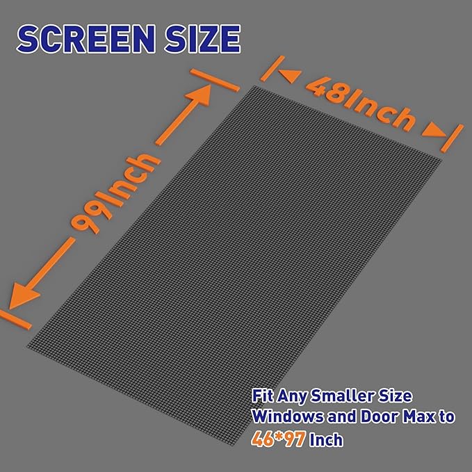 MAGZO Window Screen Replacement Mesh 48"W x 99"L - DIY Adjustable Polyester Pet Proof Screen Door Mesh for Patio Sliding Doors Window Screen Repair Kit, Durable, Washable, Black