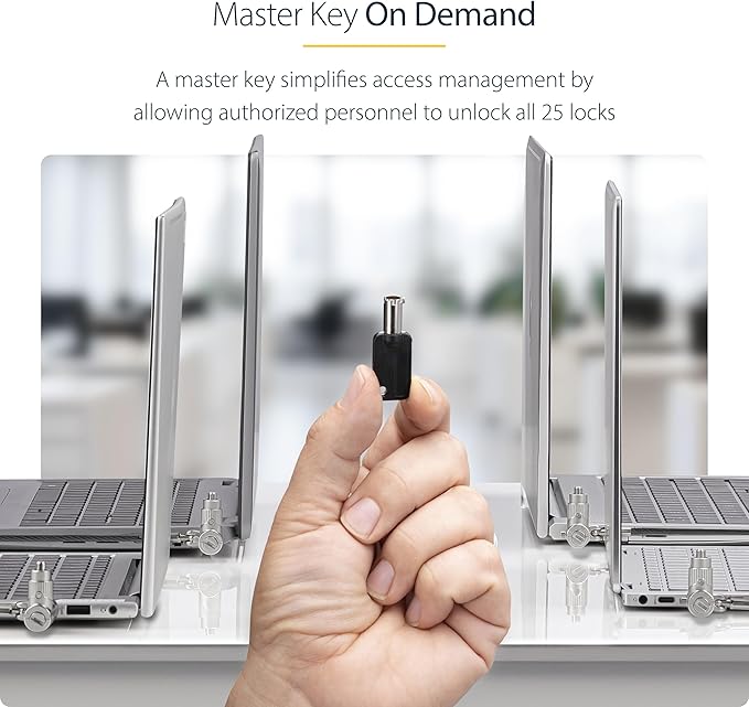 StarTech.com 25-Pack Universal Laptop Lock 6.6ft (2m), Master Keyed Security Cable, Compatible with Noble Wedge/Nano/K-Slot; TAA
