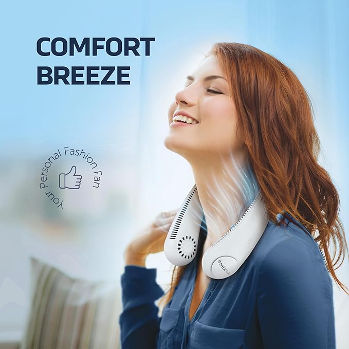 Portable Neck Fan - 3 Speed Rechargeable Bladeless Neck Fan, Adjustable Personal Neck Fan For Women & Men Modern Design, Great Cooling Fan For Travel, Outdoors & Sports
