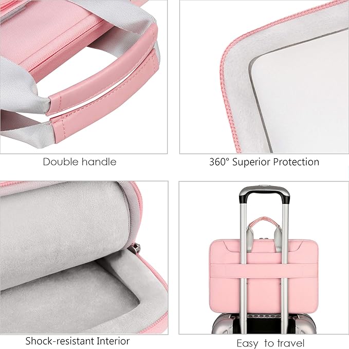 Lacdo 360° Protective Laptop Shoulder Bag, 14 inch Computer Bag for 14 inch New MacBook Pro M4/M3/M2/M1 Chips Pro Max A3112 A3401 A3185 A2918 A2992 A2779 A2442 2024-2021 Computer Messenger Bag, Pink