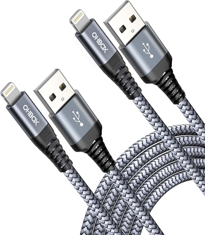 ohbox iPhone Charger 6FT MFi Certified Lightning Cable 6 Feet 2Pack Nylon Braided Fast Charging iPhone Charger Cord Compatible with iPhone 14 13 12 11 Pro Max XR XS X 8 7 6 Plus SE iPad and More