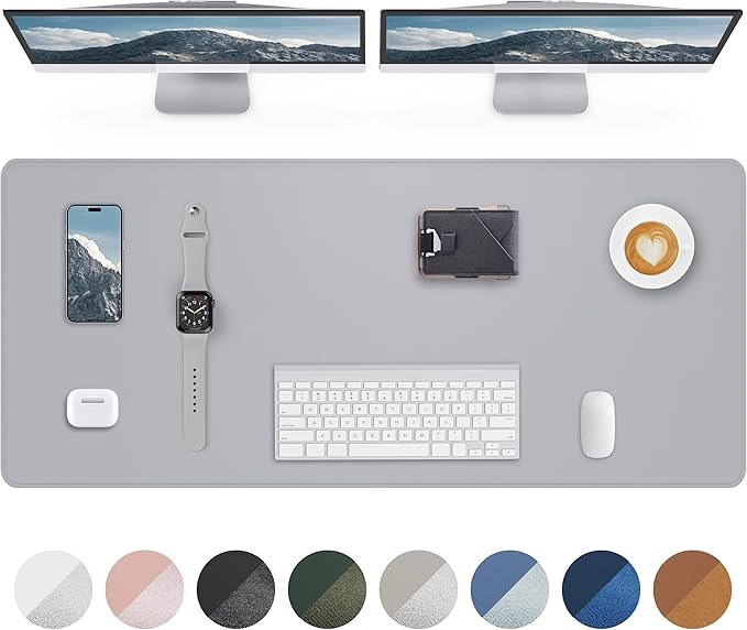 Leather Desk Pad Protector-48 x 24" Computer Desk Mat, Large Mouse Pad, Non-Slip Desk Pad, Waterproof PU Leather Desk Blotter Mat, Desk Cover Mat for Office and Home (Light Grey)