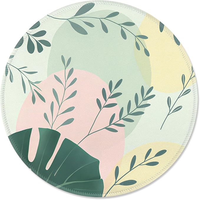 ITNRSIIET Mouse Pad Non-Slip Rubber Base Smooth Surface Stitched Edges Waterproof Durable Compatible with All Mice for Office & Gaming, Desk Accessory, Diameter 8.7 inch, PastelFoliage