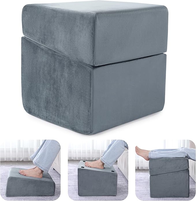 ROYALAY Adjustable Foot Rest Under Desk for Office, High-Density Foam Foot Rest with 3 Adjustable Heights, Ergonomic Footrest with Washable Cover for Home, Airplane, Travel(16 * 16 * 17in, Gray)