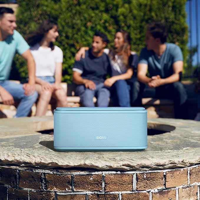 DOSS SoundBox Touch Wireless Bluetooth Speaker with 12W HD Sound and Bass, IPX5 Water-Resistant, 20H Playtime, Handsfree, Portable for Office, Home, Outdoor, Travel- Light Blue
