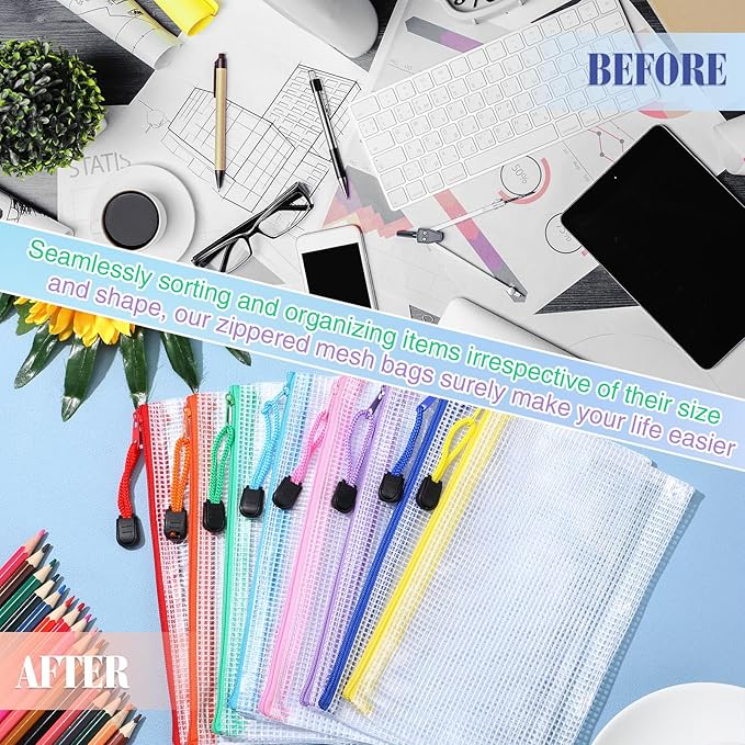 Jetec 32 Pcs Mesh Zipper Bags Toy Storage Bikini Organizer Bag Bolsas Para Guardar Trajes De Baño Waterproof Zipper Reusable Pouch Puzzle Multipurpose for Storage Office(Cute Color,7.5 x 5 Inch)