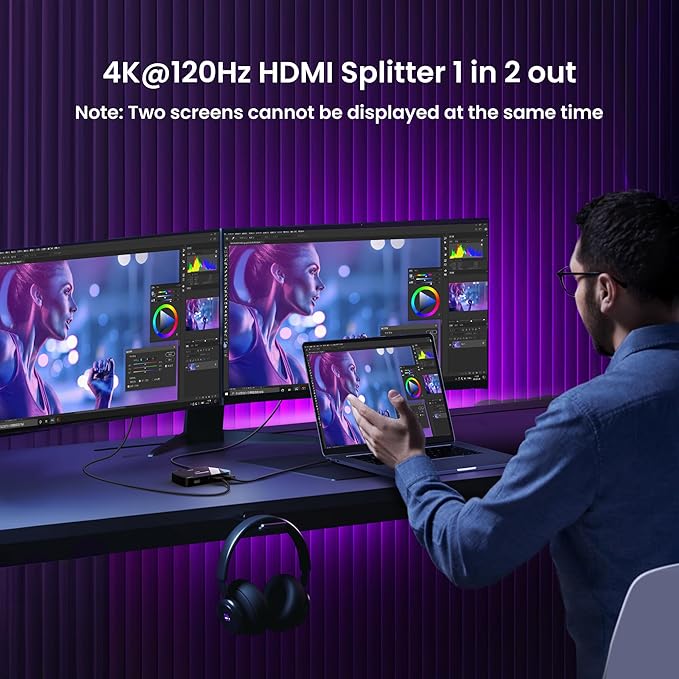 NEWCARE HDMI 2.1 Switch 2 in 1 Out with 2.6ft 8K Cable, HDMI Switcher 4K@120Hz, Bi-Directional HDMI Splitter Supports 8K@60Hz HDR10+ 3D Dolby VRR HDCP2.3 for TV PS5 Xbox Laptop Projector