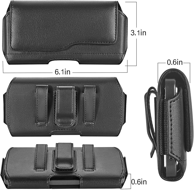 Holster Case for iPhone 15/15, 14/14, 13/13, 12/12, XR, Samsung Galaxy S24/S23/S22/S21, Phone Pouch Holder with Belt Clip and Flip Cover (Fits Otterbox Commuter Case) - Black