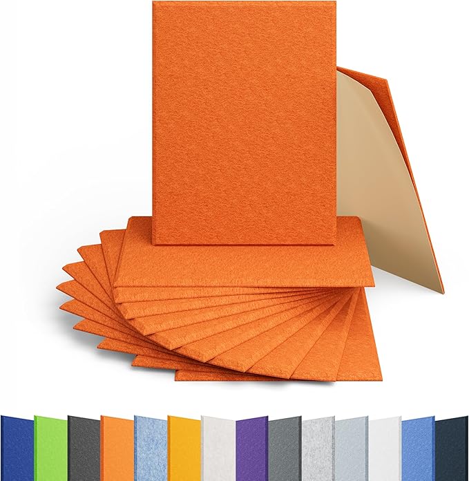 12 Pack Acoustic Panels Self Adhesive Sound Proof Foam, High Density Sound Acoustic Panel, 16X12X0.4 Inch 4:3 Rectangle Panels in Home, Office, Reccording Room, Studio, more(Orange-Red)