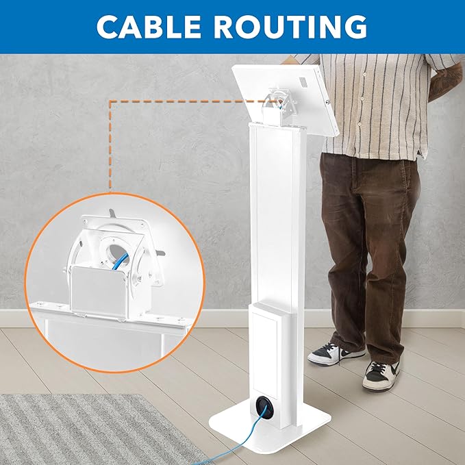 Mount-It! Anti-Theft Tablet Floor Stand, Commercial Tablet Floor Kiosk with Universal Enclosure, Locking Mount Stand for iPad Gen 7-10, Pro, Air, 10.2 inch, 10.9 Inch, White
