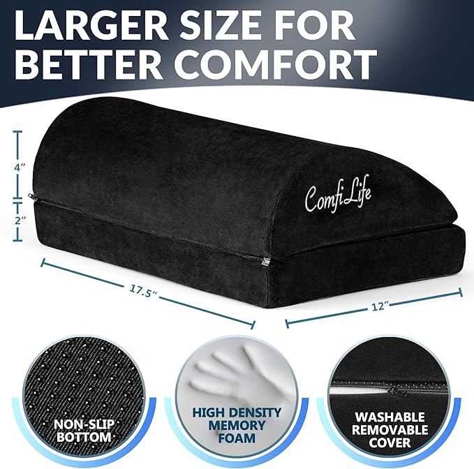ComfiLife Foot Rest for Under Desk at Work – Adjustable Desk FootRest for Office Chair, Gaming Accessories – Ergonomic Teardrop Design for Back, Hip & Leg Pain Relief – 100% Memory Foam (Black)