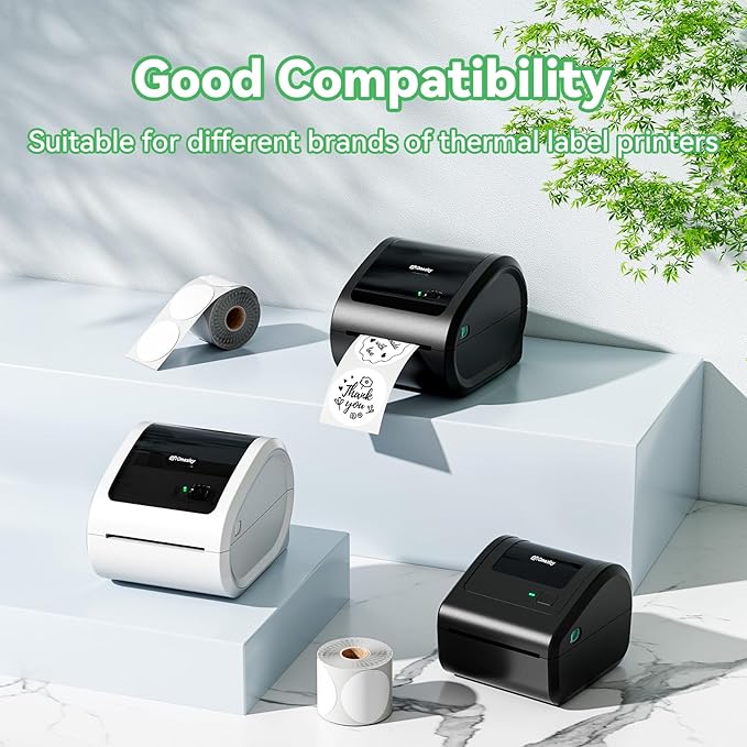 2'' White Round Thermal Labels, 750pcs Circle Thermal Printer Label, Multi-Purpose for DIY Logo Design, Name/Price Tag, Address, QR Code, 750 Labels/Roll