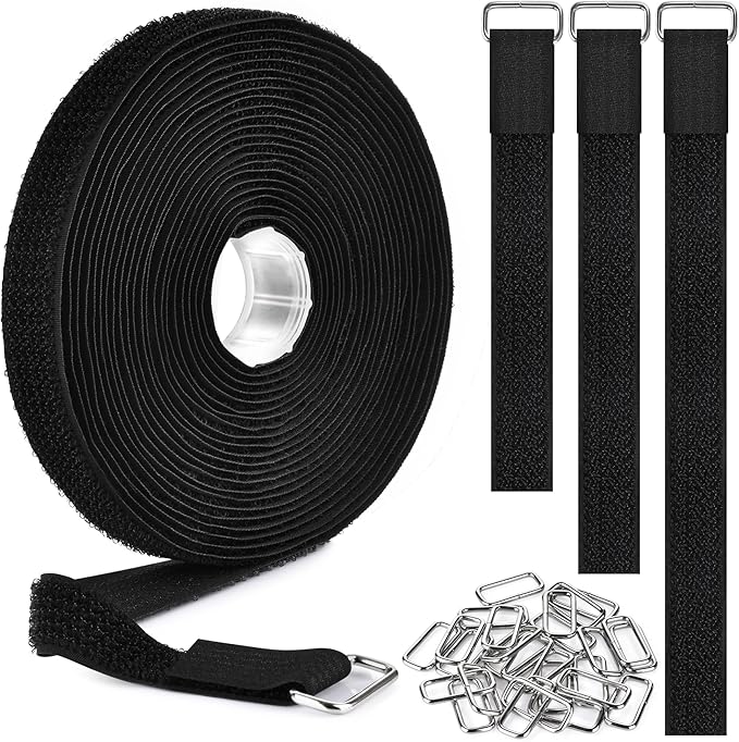 0.75"x19.7ft Hook and Loop Straps with 30 Buckles Adjustable Cut-to-Length Cable Ties - Reusable Nylon Fastening Tape Cable Straps for Storage or Organization (0.75in x 19.7ft)