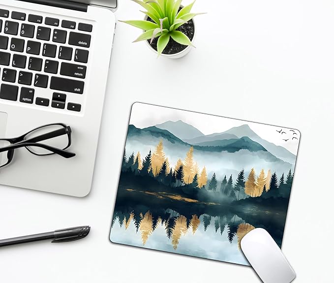 Aesthetics Misty Forest Mountain Mouse Pads for Desk, Portable Wireless Computer Mouse pad Small Design with Women, Non-Slip Rubber Base Laptop Mousepad 9.5" x 7.9" Smooth Surface for Office & Travel
