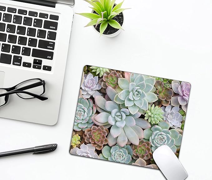 Cute Succulents Mouse Pad, Natural Plants Mousepad for Design, Anti-Slip Rubber Base Wireless Mouse Pads for Laptop