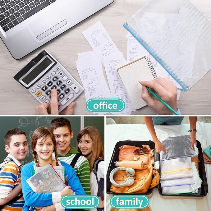 12pcs Mesh Zipper Pouch Bags, A4 Puzzle Bag (12 Colors, 12 Packs) for Organizing, Classroom Must Have Storage Bag, File Bags for School, Board Games and Office Supplies