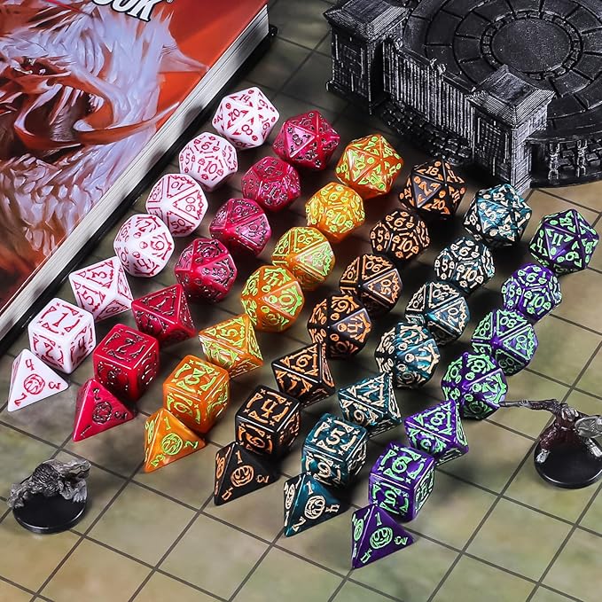 CiaraQ DND Polyhedral Dice Set (42pcs) with A Gold Pattern Drawstring Bag for Dungeons and Dragons RPG MTG Table Games. 6 Sets Halloween Pumpkin Role Playing Dice Set