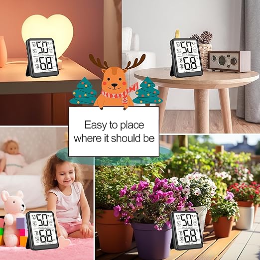 Antonki 2-Pack Room Thermometer, Digital Small Hygrometer Indoor Thermometer Humidity Gauge, Temperature Humidity Meter with Max/Min Record Monitor Sensor for Home, Plants - Battery Included