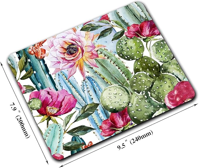 Cactus Painting Mouse Pad, Natural Floral Mousepad for Design, Anti-Slip Rubber Base Wireless Mouse Pads for Laptop
