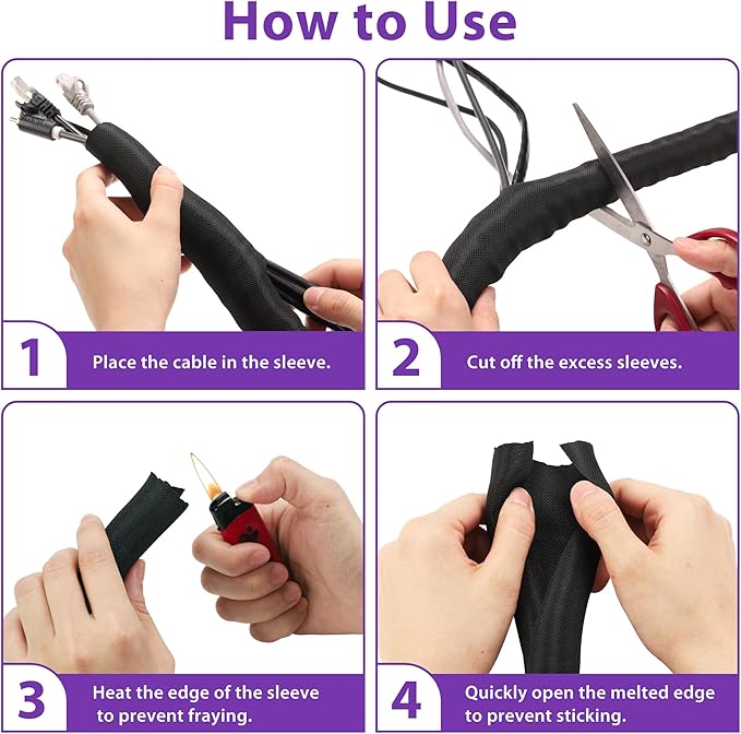 Cord Protectors from Pets No Chew 8.2ft 1/2inch, YCLYC Spilt Wire Protector Tubing Cable Sleeve, Black Cord Wrap Cable Organizer, Power Wire Organizers for Cords, Cable Management Under Desk, Computer