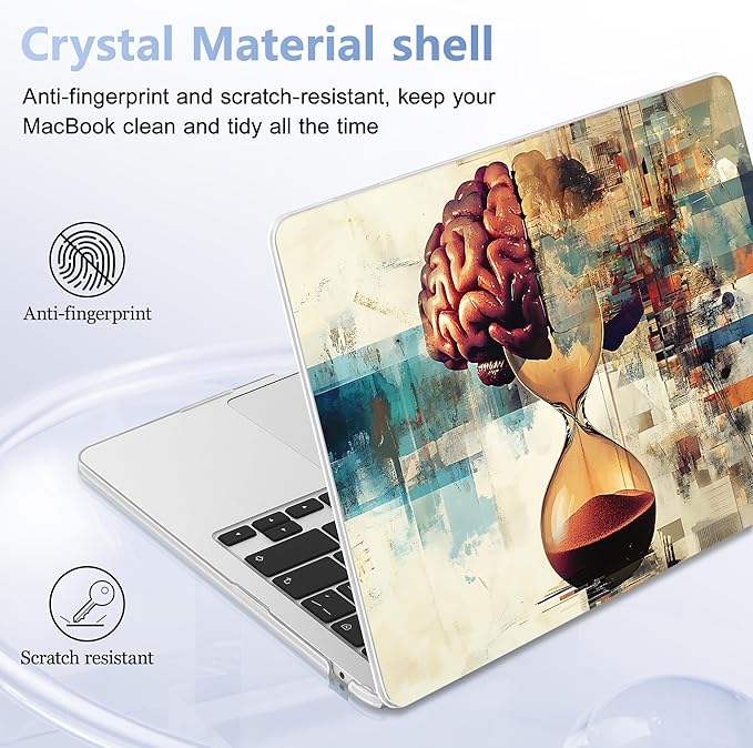 Case for MacBook Air 15 Inch 2025 2024 2023 Release M4 A3241 M3 A3114 M2 A2941, Hard Shell with Screen Protector & Keyboard Cover, Compatible with Touch ID, Brain & Hourglass