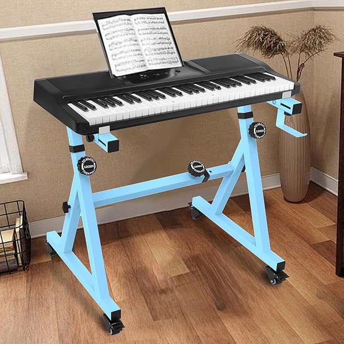 Universal Keyboard Stand, Z-style Heavy-Duty Piano Stand, Adjustable and Portable Piano Keyboard Stand for 61 and 88 Keys, Blue