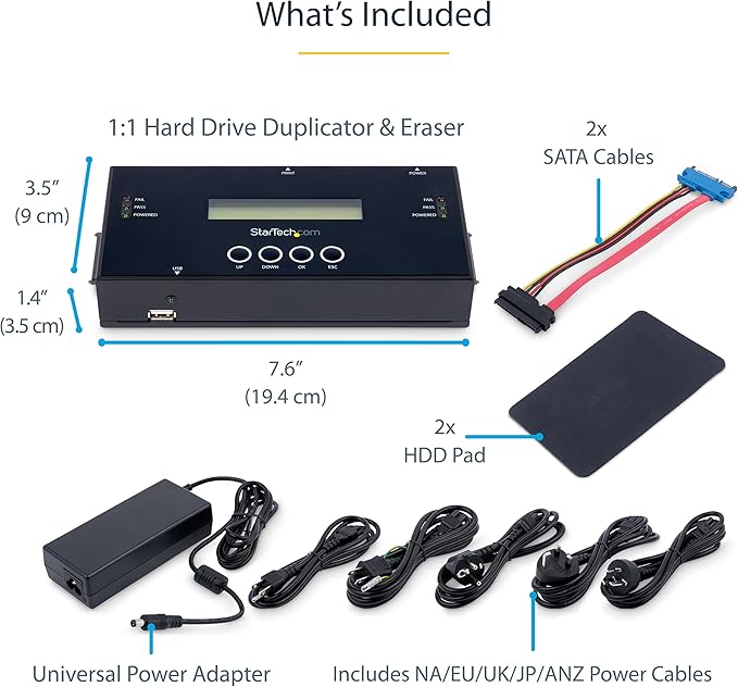 StarTech.com 1:1 Standalone Hard Drive Duplicator and Eraser, SAS/SATA HDD/SSD Cloner/Copier, Hard Drive Duplicator/Sanitizer, Harddisk/Harddrive Wiper, LCD, Toolless, TAA Compliant (SATSASDUPE11)