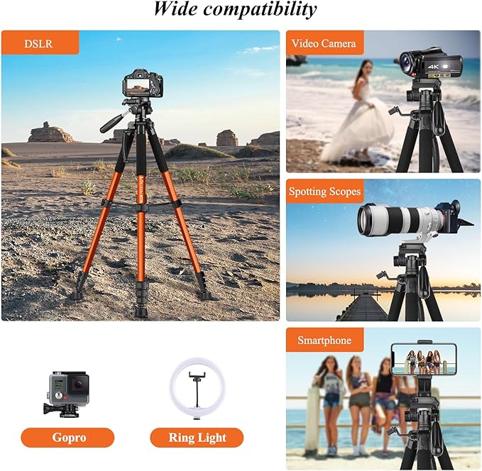 Victiv Tripod 74-Camera-Tripod for Cell Phone, Aluminum Professional Heavy Duty Camera Tripod Stand, Tripod for Camera DSLR SLR with Carry Bag, Compatible with Canon Nikon iPhone