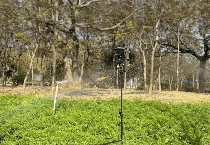 Trail Camera Mount,Height Adjustable (15.7"-28.3") & 360° Rotating Stake,Dual-Mode Base for Soft/Hard Ground Post,Game Cam Stand with 1/4"-20 Thread, Metal pole for Solar Panels,Hunting,Wildlife.3Pcs
