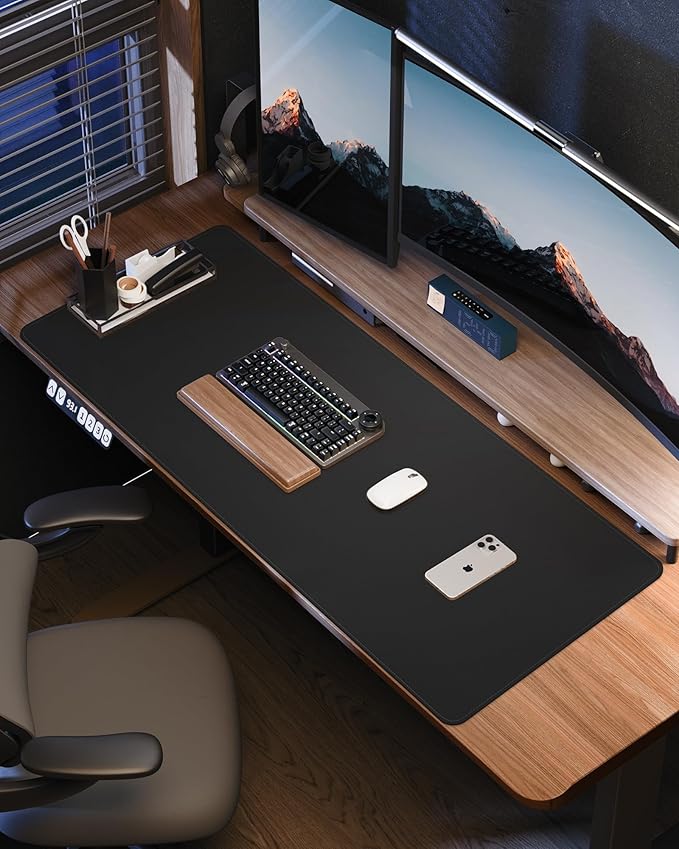 Leather Desk Protector, 55"x17" - Premium Mat, Large Mouse Pad, Non-Slip Blotter, Waterproof Writing Pad for Office and Home (Black)