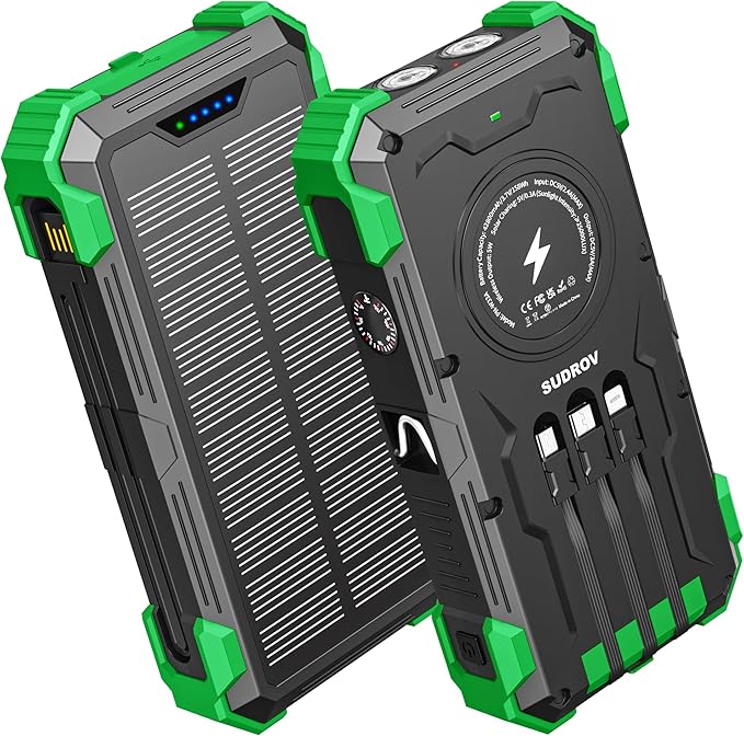Solar Charger Power Bank, 42800mAh Wireless Portable Charger with USB-C in/Output, QC3.0 Fast Charging 15W 4 Ports Outdoor Battery Pack Built-in Dual Led Flashlights for iPhone Samsung etc
