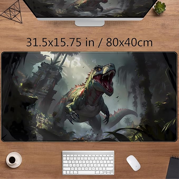Goth Large Gaming Mouse Pad XXL Retro City Desk Mat, Office Desk Decor Desk Pad Computer Mat, Non-Slip Rubber Base Mousepad, Laptop Keyboard and Mouse Mat with Stitched Edges, 31.5x15.75 in