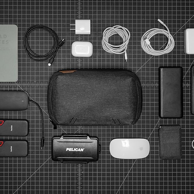 Peak Design Tech Pouch, Charcoal, Electronics Organizer for Travel or Everyday Carry, Origami-Style Storage, Cable Pass-Through, Weatherproof Recycled Nylon, Gear Carry Bag for Men and Women