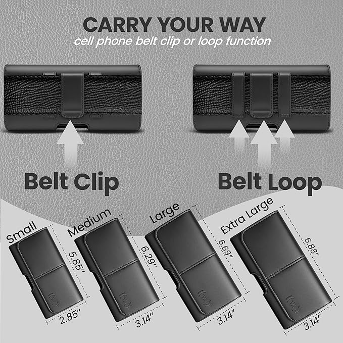 Leather Phone Holster for Men, Horizontal Cell Phone Case, Fits iPhone 17/17 Pro 16/16 Pro 16e 15/15 Pro 14/14 Pro 13/13 Pro 12/12 Pro 11 XR, Belt Clip Phone Pouch Holder, Black Medium.