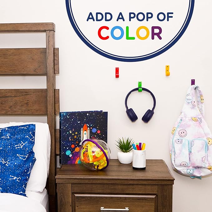 Heavy Duty Hooks for Hanging Coats, Jackets, Backpacks, Baseball Hats - Wall Mounted Rainbow Color Hangers for Kids, Perfect Hook for Classrooms, Bathroom Robes and Towels | J Hook 7-Pack