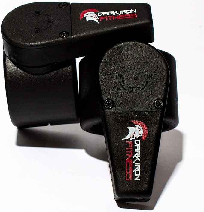 Dark Iron Fitness Barbell Clamps 2 Inch - 1 Pair of Olympic Size Weight Barbell Collars, Professional Weightlifting Plate Clips with Quick Release Spring Lock to Hold Weights on Bars - Black
