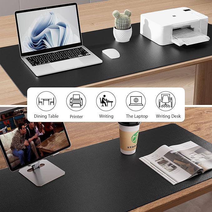 Aothia Leather Desk Pad Protector, Mouse Pad, Office Desk Mat, Non-Slip PU Leather Desk Blotter, Laptop Desk Pad, Waterproof Desk Writing Pad for Office and Home (48"x17", Black)