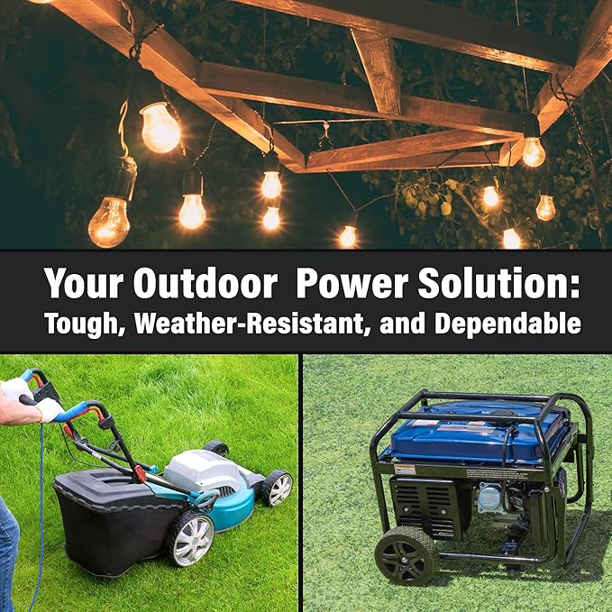 15 ft - 12 Gauge Heavy Duty Extension Cord - Lighted on Both Ends - SJTW Blue - Outdoor Extension_Cord Waterproof 15 ft by Premier Wire - 15 Amp ExtensionCord (15 Foot 12-Awg Power Cord Blue)