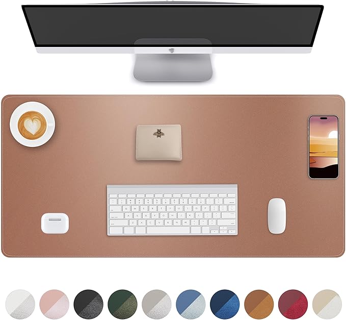 Leather Desk Pad Protector,Desk Mat,Large Mouse Pad, Non-Slip Desk Pad, Waterproof PU Leather Desk Blotter Mat, Desk Cover for Office and Home (Gold, 36" x 17")