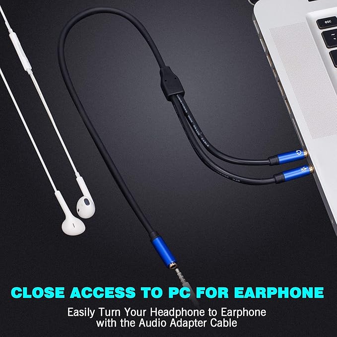Tan QY Headphone Splitter 1Ft, 3.5mm Female to 2 Dual 3.5mm Male Headphone Mic Audio Y Splitter Cable Smartphone Headset to PC Adapter (1Ft/0.3M, Blue)