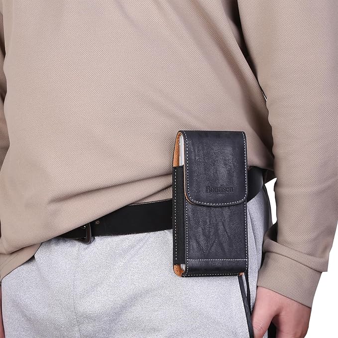 Phone Holster Pouch Case Belt Clip Loops Card Slot for Man iPhone12 13 14 15 16 17,11 12 13 14 15 16 17pro,17Air/Samsung S25 S24 S23 S22 S21 S20/LG/Moto (Black&Yellow, L(6.1" x3.2''x0.8))