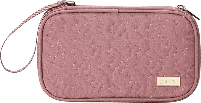 NISHEL Travel Cord Organizer Case, Double Layers Tech Electronic Bag, Essentials for Charger, Cable, Phone, Flash drive, Rose-wood Pink