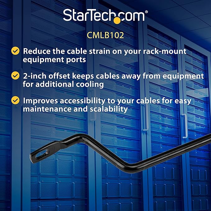 StarTech.com Horizontal Lacing Bar w/ 2 inch Offset at 75 Degrees- Server Rack Cable Management- 19" Network Rack-Mount Cord Organizer- 10pk , TAA (CMLB102)