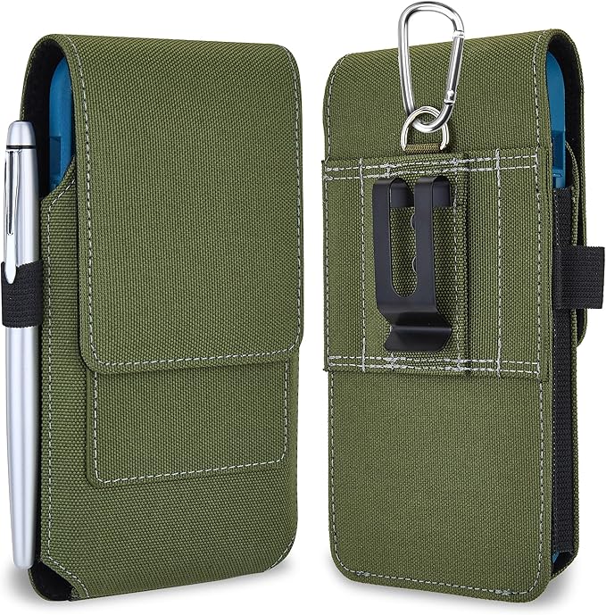 BECPLT for iPhone 17 Pro Max Air 16/15/14/13/12/11 Pro Max Nylon Cell Phone Pouch Holster Case with Belt Clip Cover Holder for Galaxy S25+ S24+ S23+ S22+ S21+ (Green)