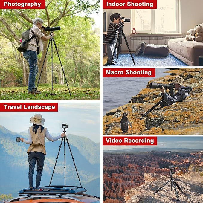 Tripod for Camera, 81" Camera Tripod Stand, 83 inch DSLR Tripods & Monopods, Aluminum Heavy Duty Tripod for Binocular Spotting Scope Telescope Phone