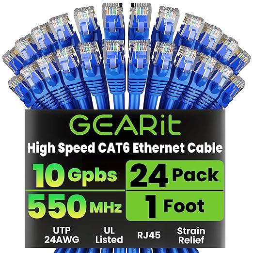 GEARit 1 ft Cat6 Ethernet Cable (24-Pack) - Blue
