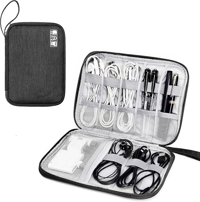 SELLYFELLY Travel Electronics Organizer Portable Cable Organizer Bag for Storage Electronic Accessories Case for Cord,Phone,Charger,Flash Drive (Black)